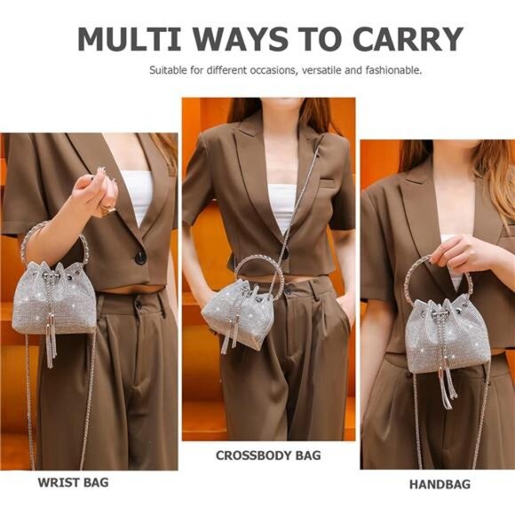 Bling Crystal Rhinestone Purse for Women Sparkly Clutch Handbag Crossbody Bag - Picture 6 of 7